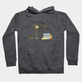 Kids drawing of building construction scene with worker and tower crane Hoodie